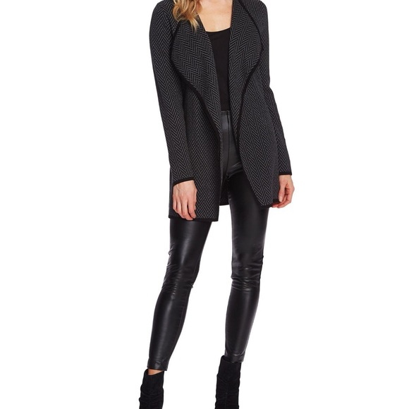 Vince Camuto Black & Grey Herringbone Open Cardigan – Size Medium - Picture 2 of 8